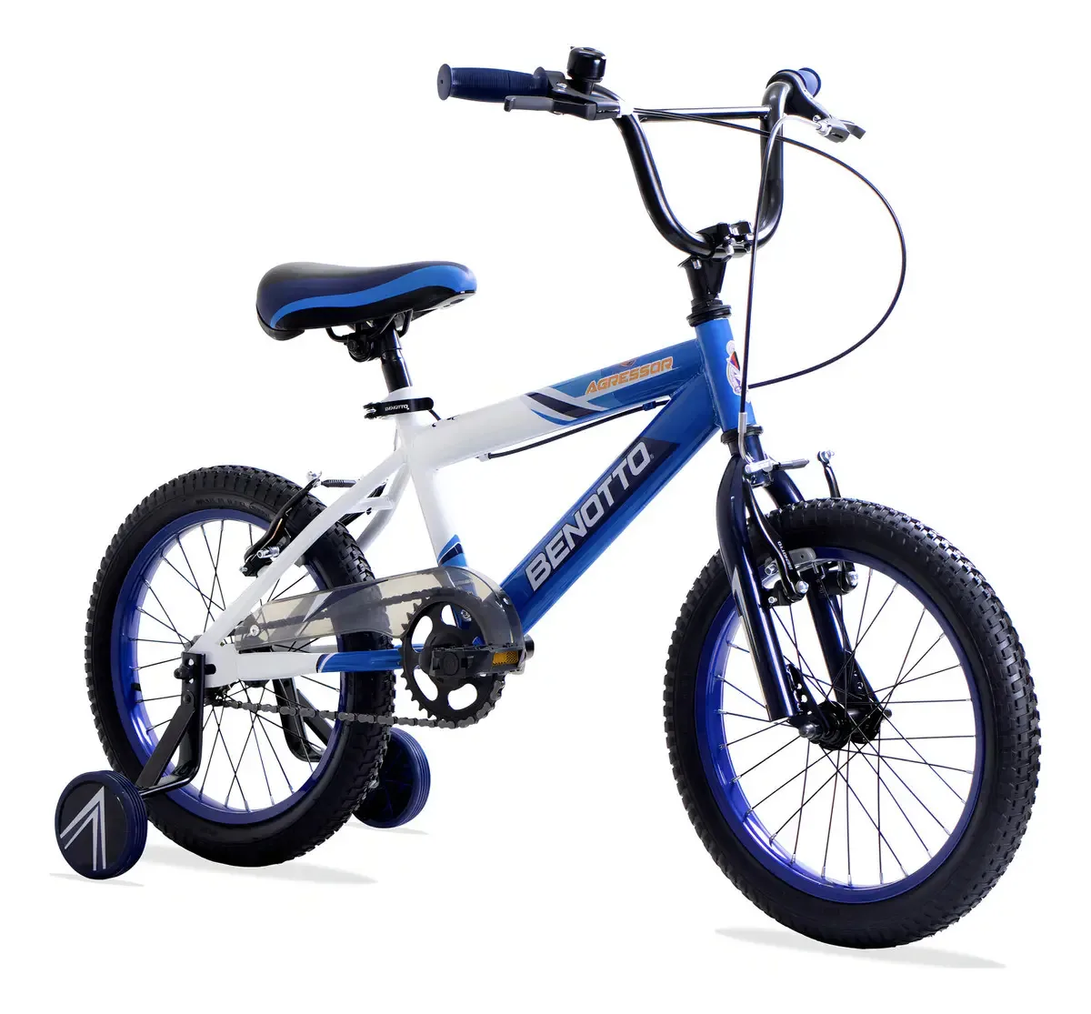 Bicicleta Benotto Cross Agressor R16 1v. Rodas laterais infantis cor branca/azul Tamanho da moldura n/a