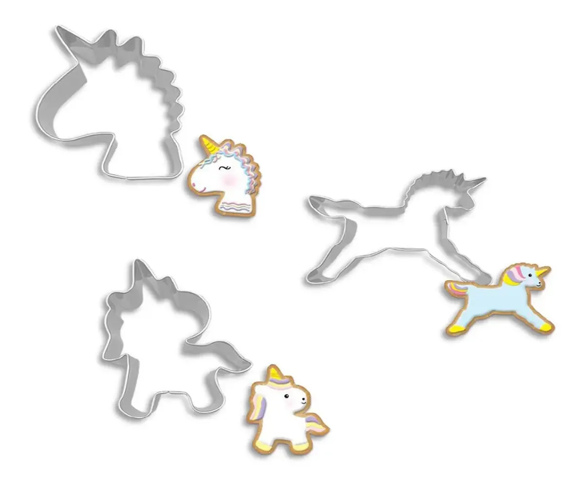 Kit cortador de biscoitos Unicorn. 3 unidades