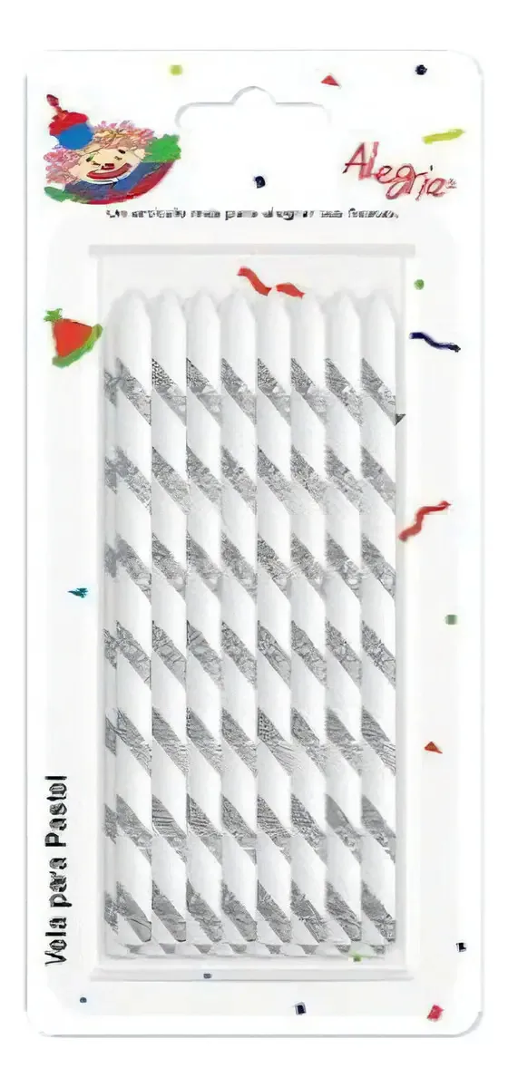 Vela de bolo prateada com 16 velas