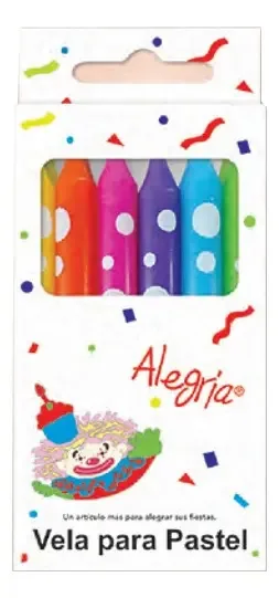 Vela de bolo multicolorida com bolinhas brancas 12 velas