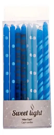 Vela de bolo azul com bolinhas e listras 16 velas