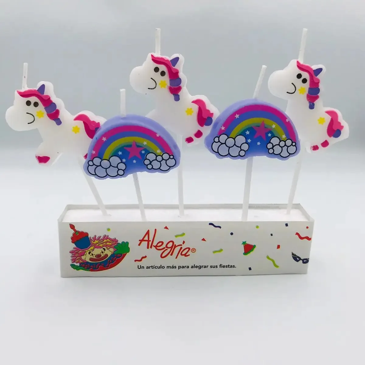 Vela de bolo de unicórnio e arco-íris 5 velas