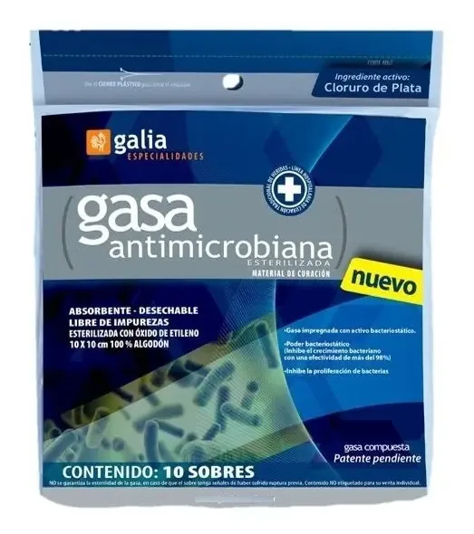 Gaze Estéril Antimicrobiana 10x10cm. Bolsa C/10 Envelopes