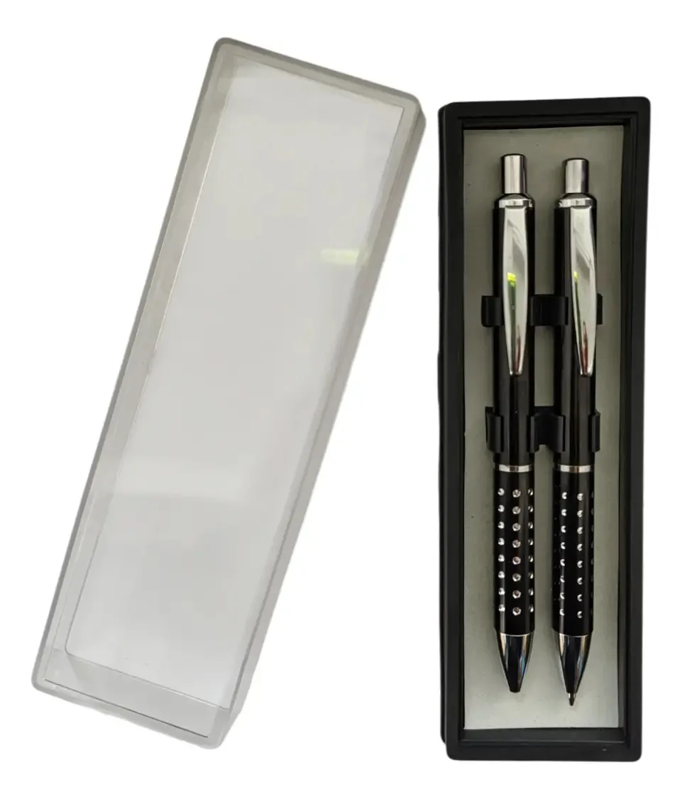 Conjunto de canetas ou desenhos de caneta esferográfica e lápis preto, exterior preto