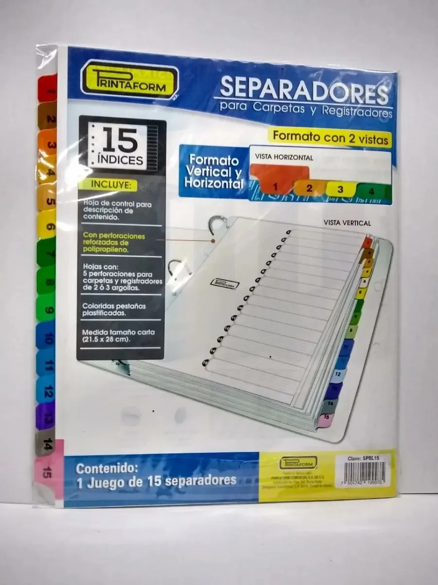Divisores de pasta tamanho carta reutilizáveis Printaform SPBL15E com cílios laminados