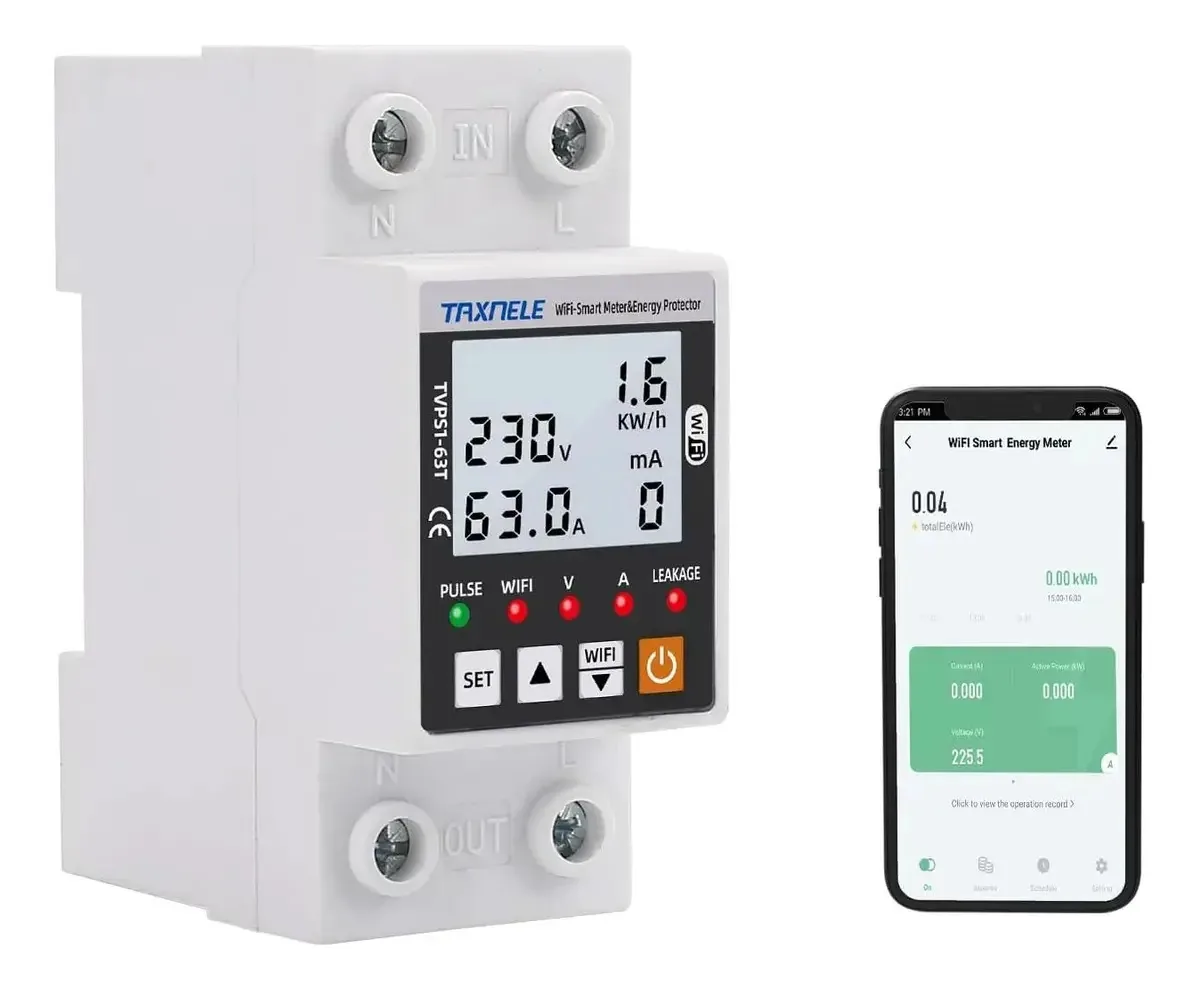 Medidor de energia de baixa e alta tensão Relay Smart Wifi Kwh 63a