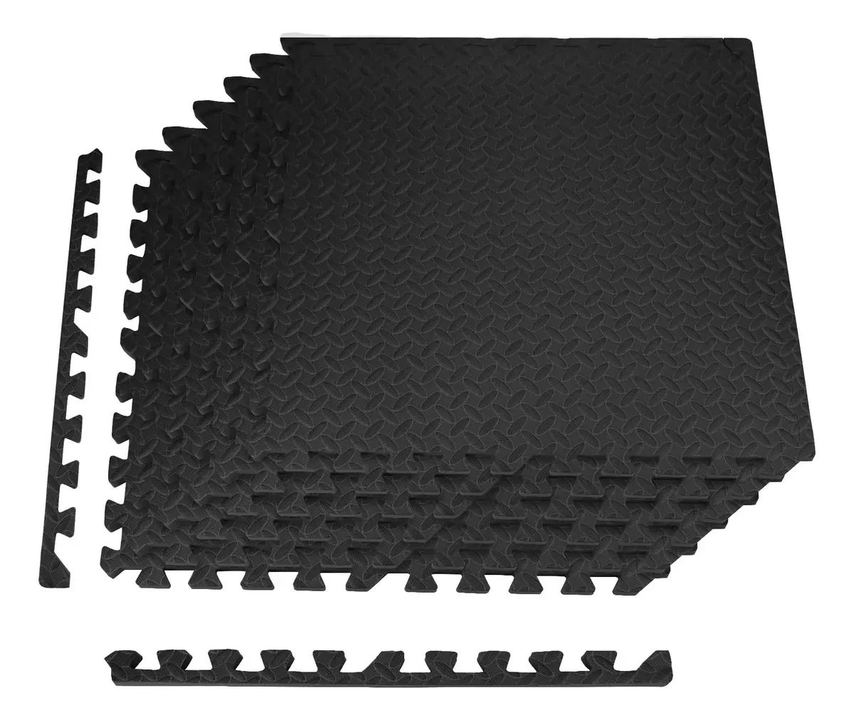Tapetes de ginástica Eva 60x60 cm, 6 peças, 12 mm, pretos