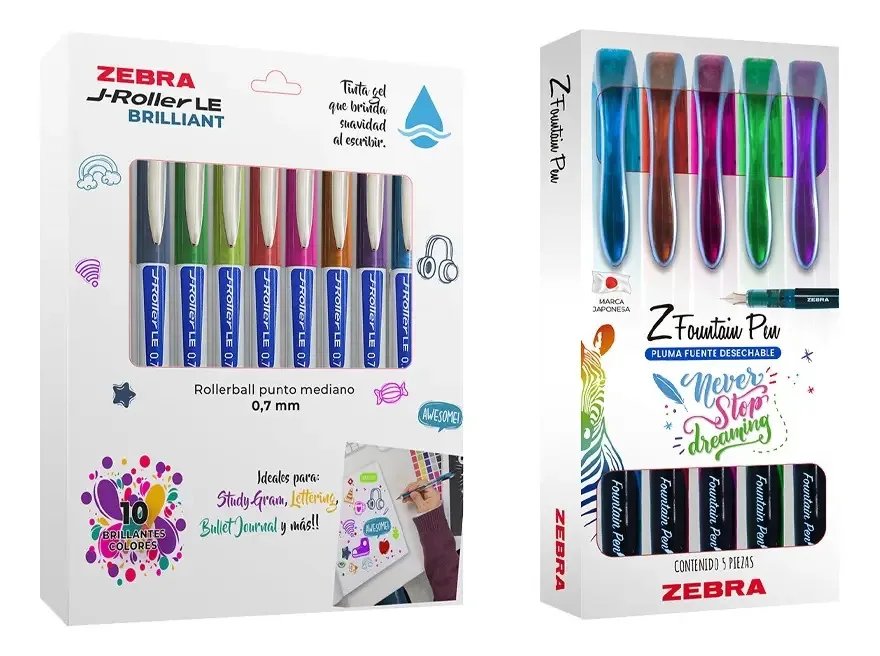10 canetas de gel +5 canetas de fonte multicoloridas Zebra