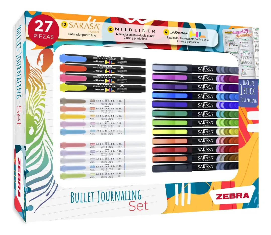 Conjunto Zebra Bullet Journaling, marcadores e marcadores, 27 unidades
