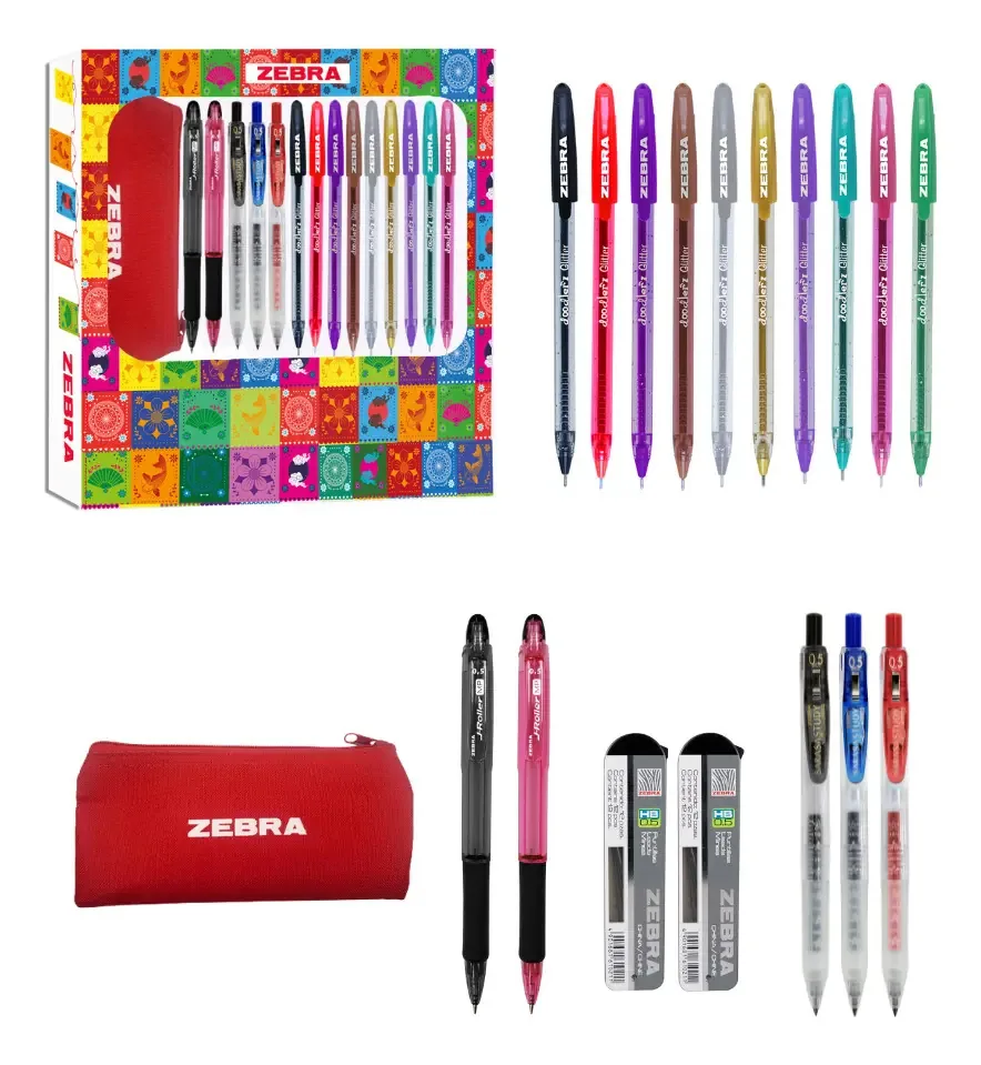 Canetas de gel Zebra Write & Color Set e caneta multicolorida