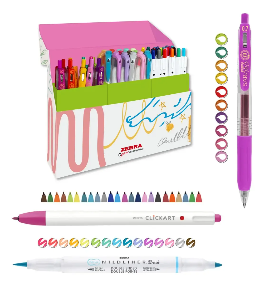 Canetas e marcadores de tinta gel multicoloridos Zebra Strong Lines Box 49