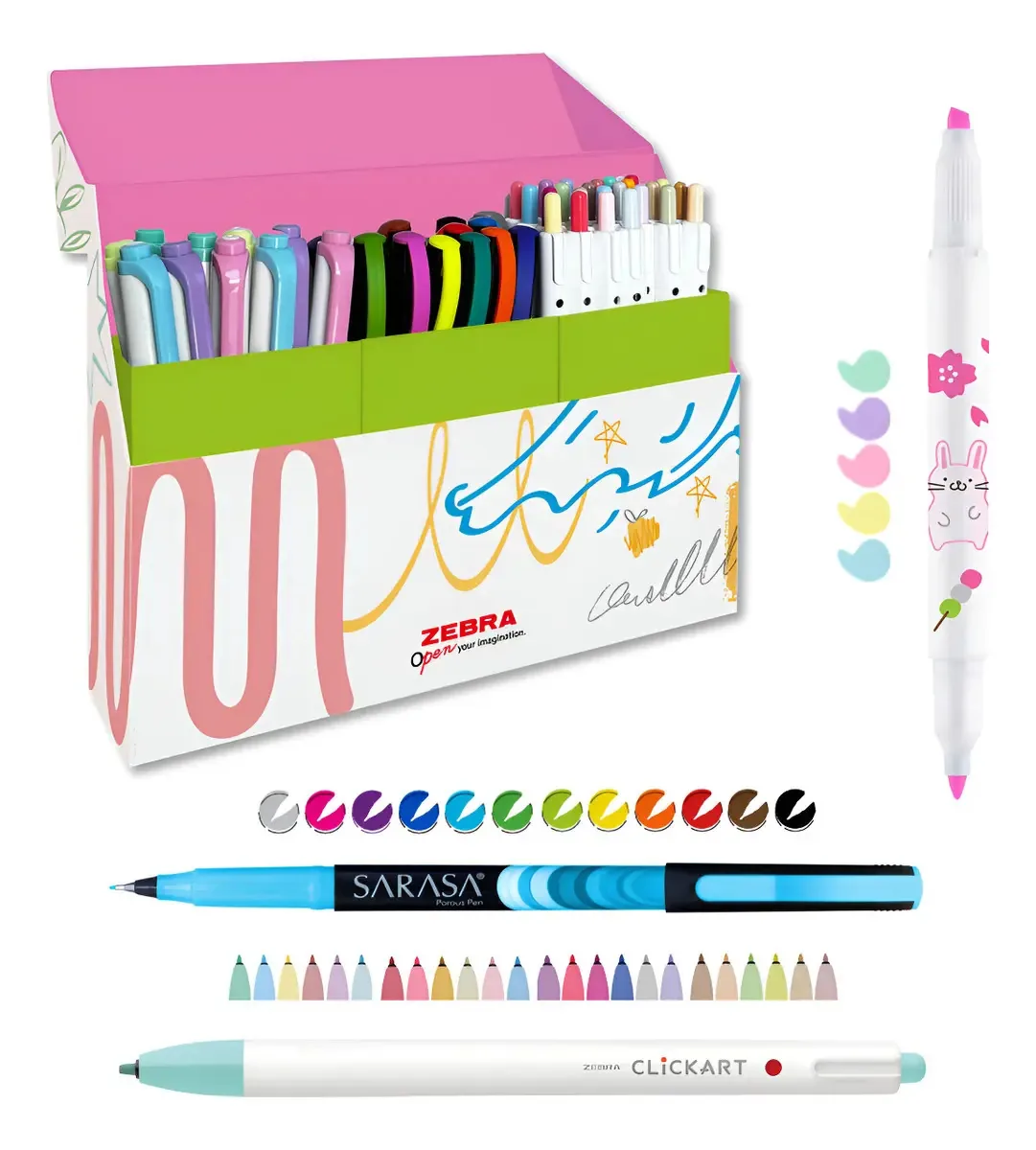 Caixa Zebra Fine Lines com 46 marcadores de arte e marcadores multicoloridos