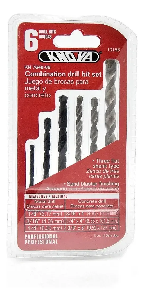 Brocas de 6 peças para metal, madeira e concreto - Knova
