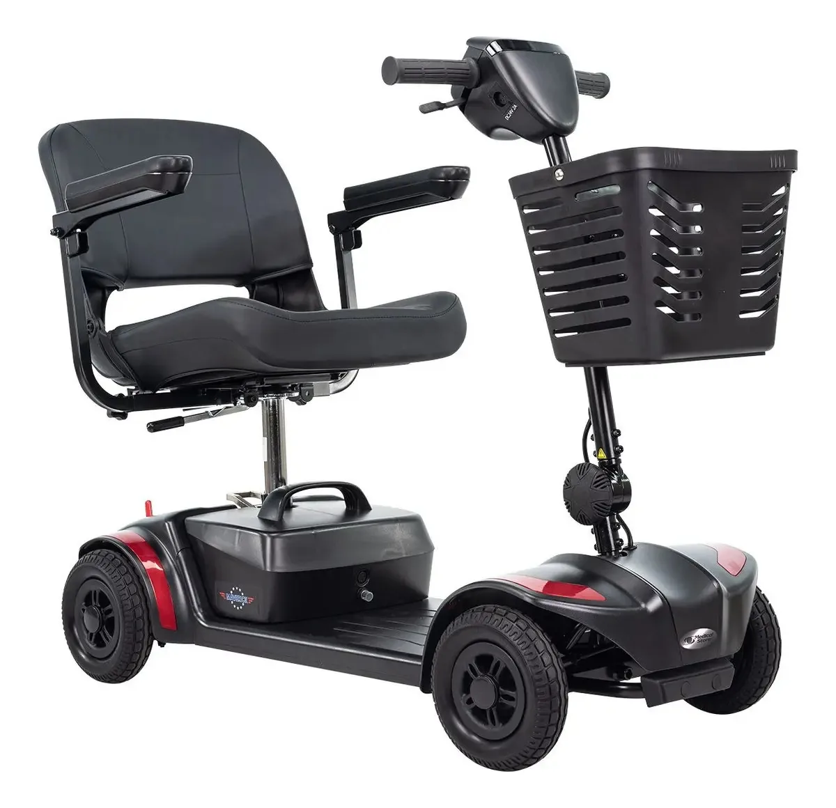Scooter elétrico removível de 4 rodas, cadeira de rodas LED, cor preta