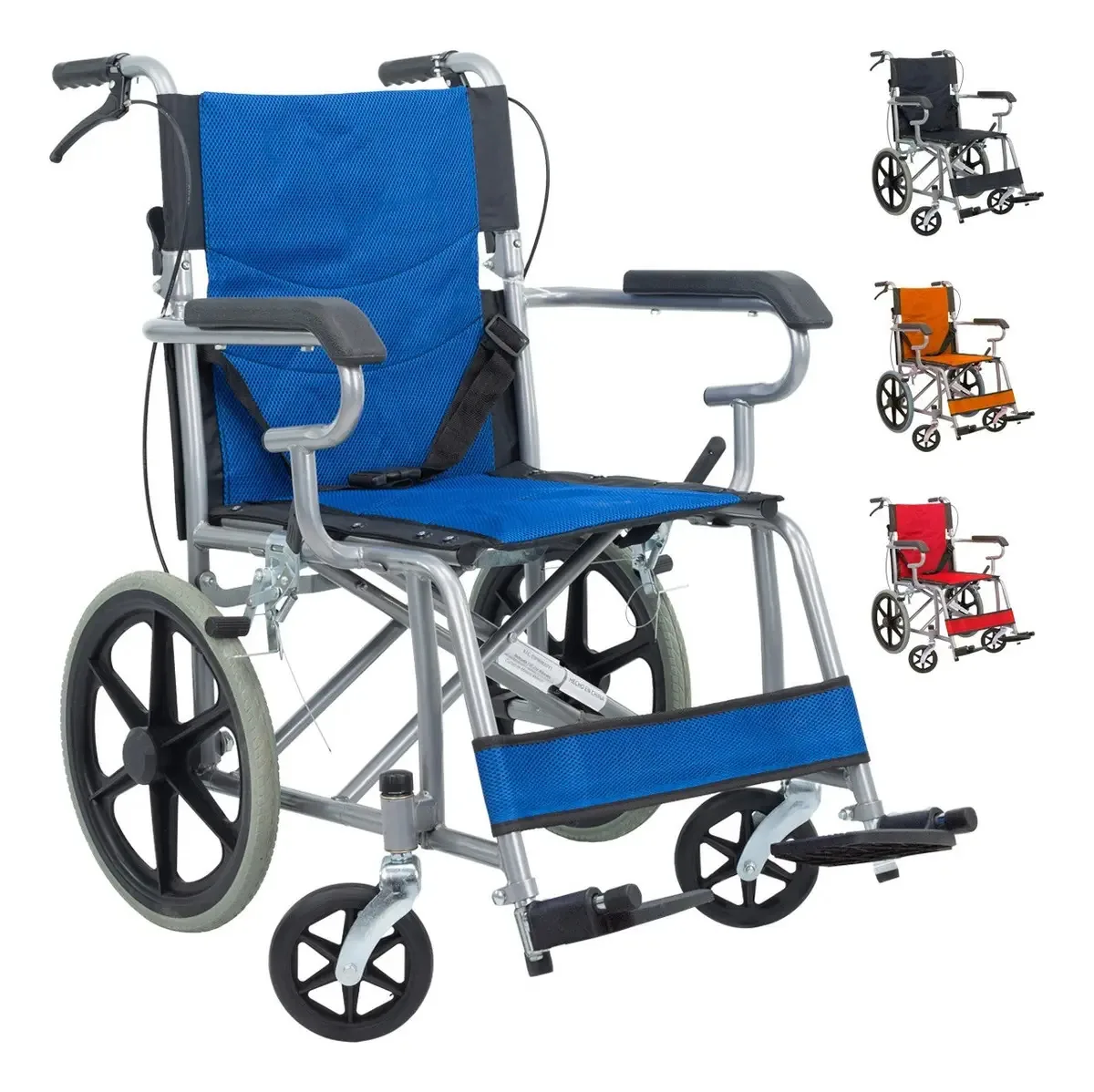 Cadeira de rodas leve dobrável Shuttle, freio compacto, cor azul