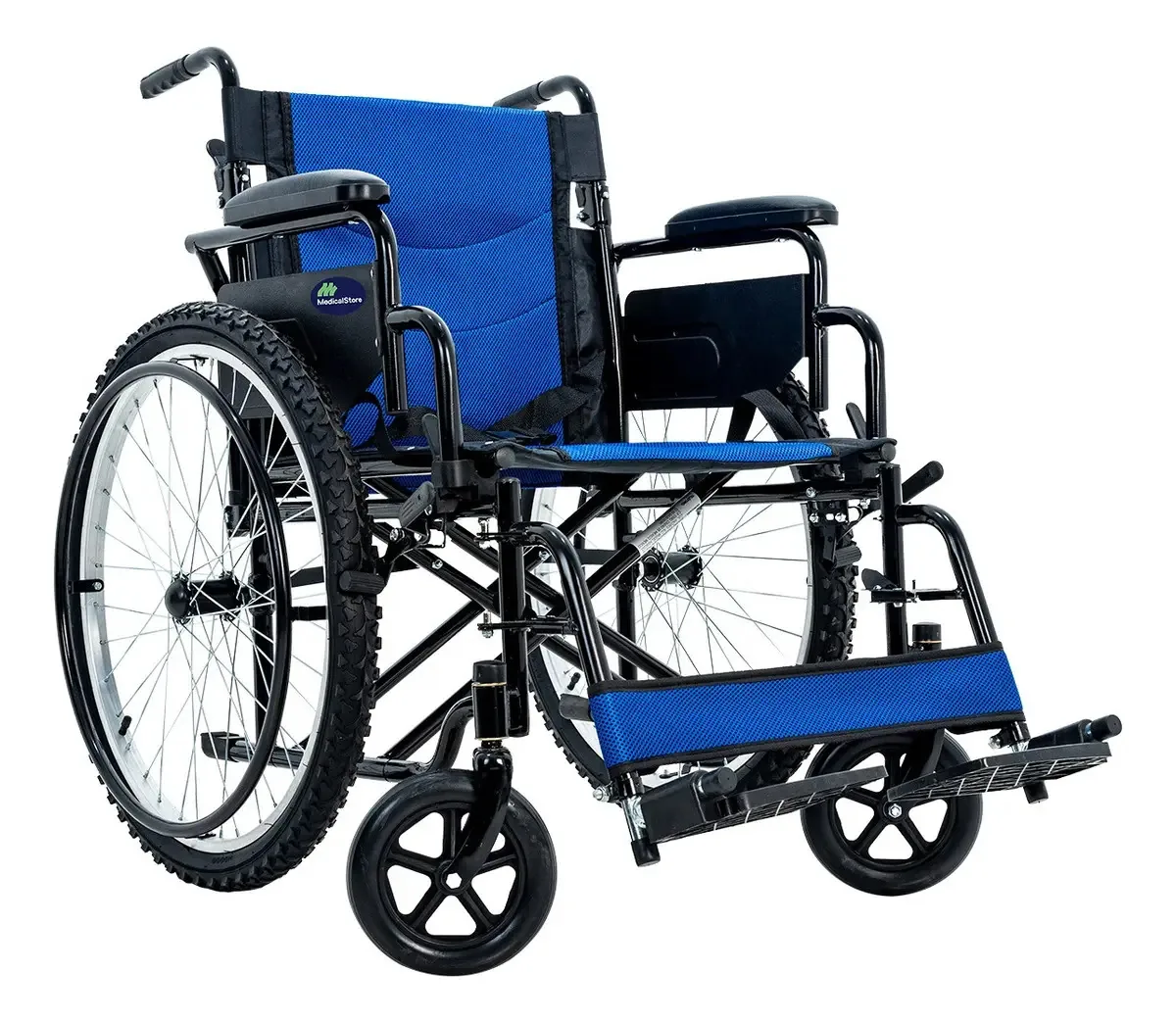 Cadeira de rodas dobrável compacta todo-terreno, aço, cor: azul