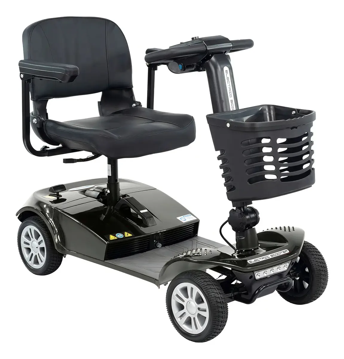 Scooter elétrico de 4 rodas, cadeira de rodas, luz LED dobrável, cor preta