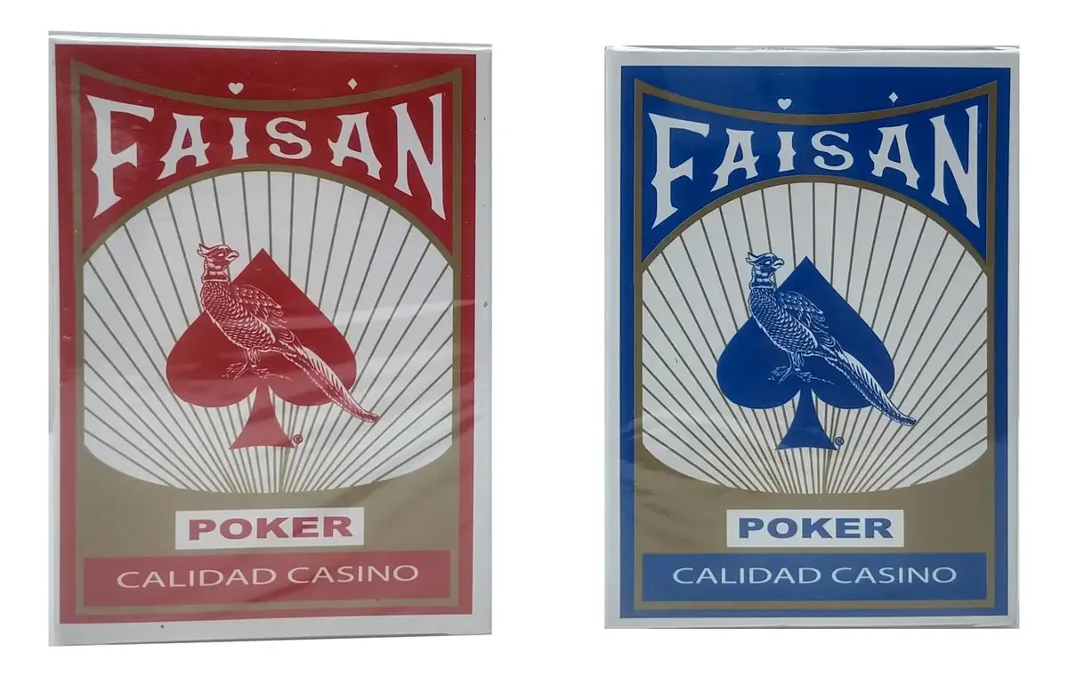 12 baralhos de pôquer Faisan Casino Quality 100% plástico reverso, vermelho e azul, meio idioma e meio, caractere inglês, nenhum