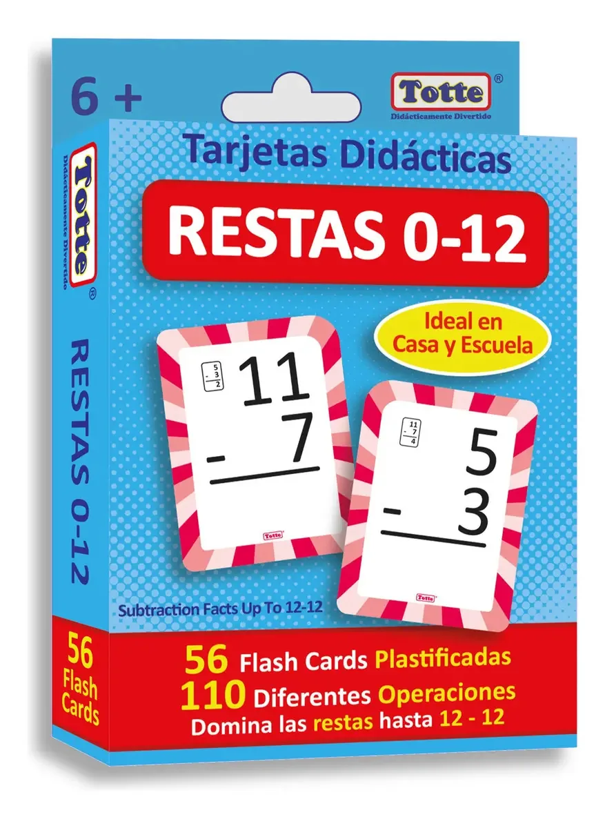 Cartões flash Totte subtraídos 0-12 | 56 cartões laminados