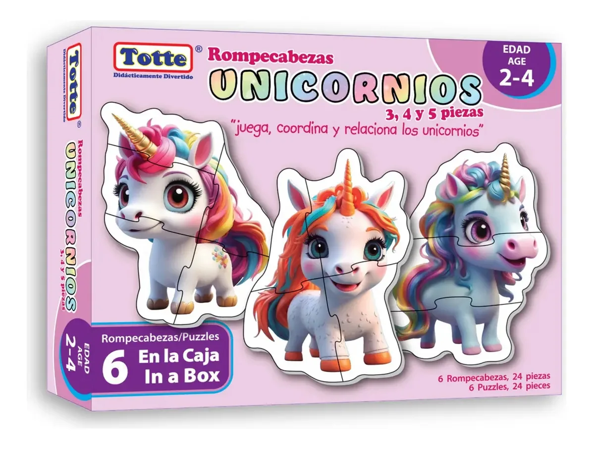 6 quebra-cabeças em 1 Totte Unicorns | Peças grandes