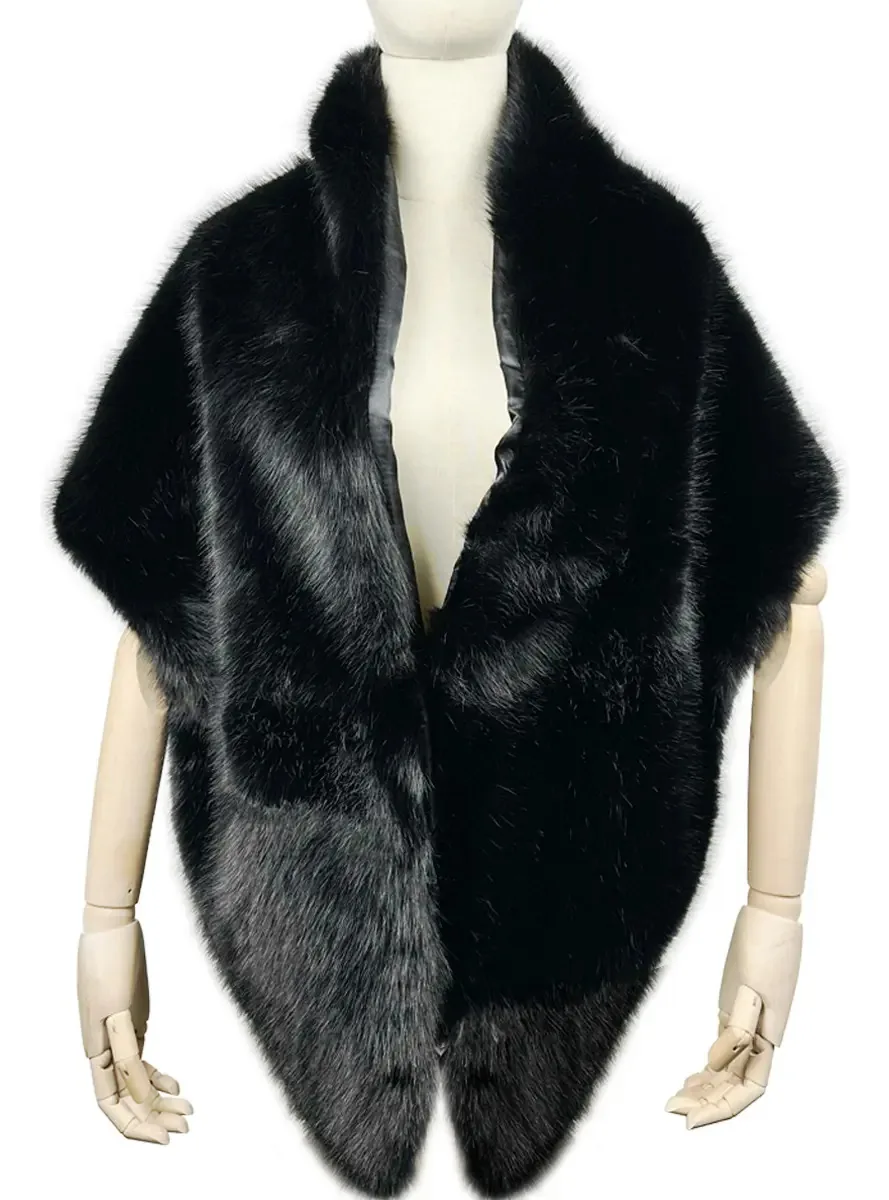 Vestidos de festa elegantes de pele sintética Cape Stole Maxi Gde Black Color Shawl