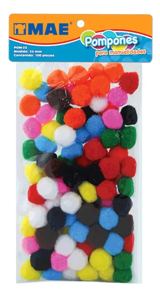 Bolsa de pompom de 25 mm com 100 peças para artesanato, cores variadas