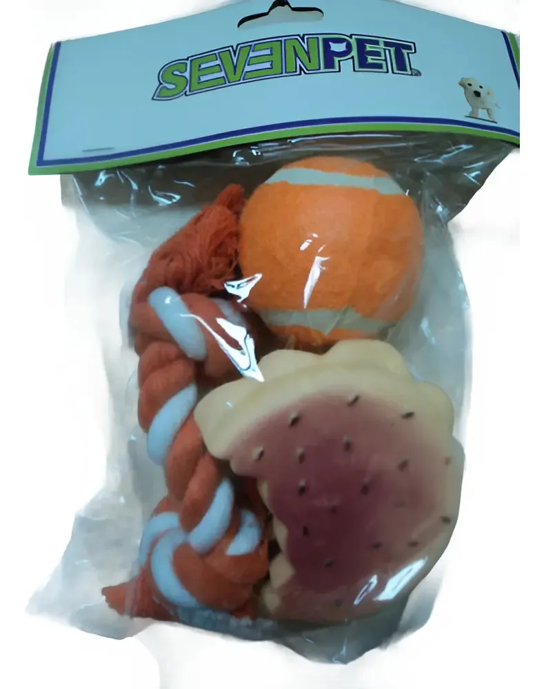 Kit de brinquedos para cães Ball, Thread Bone e Hambúrguer