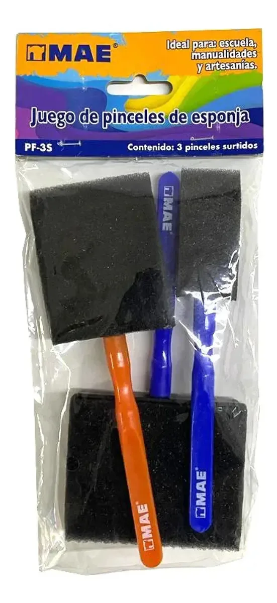 Conjunto de pincéis de esponja artística Mae Bristles, 3 peças pretas