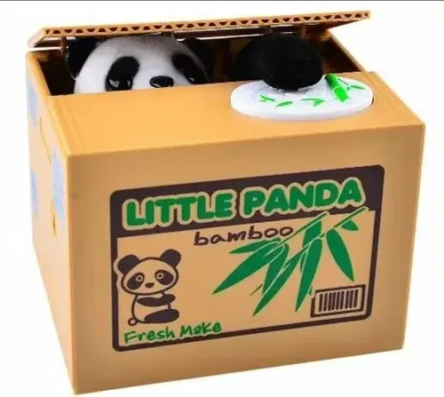 Cofrinho, urso panda com som, guardião de moedas, roubo de moedas