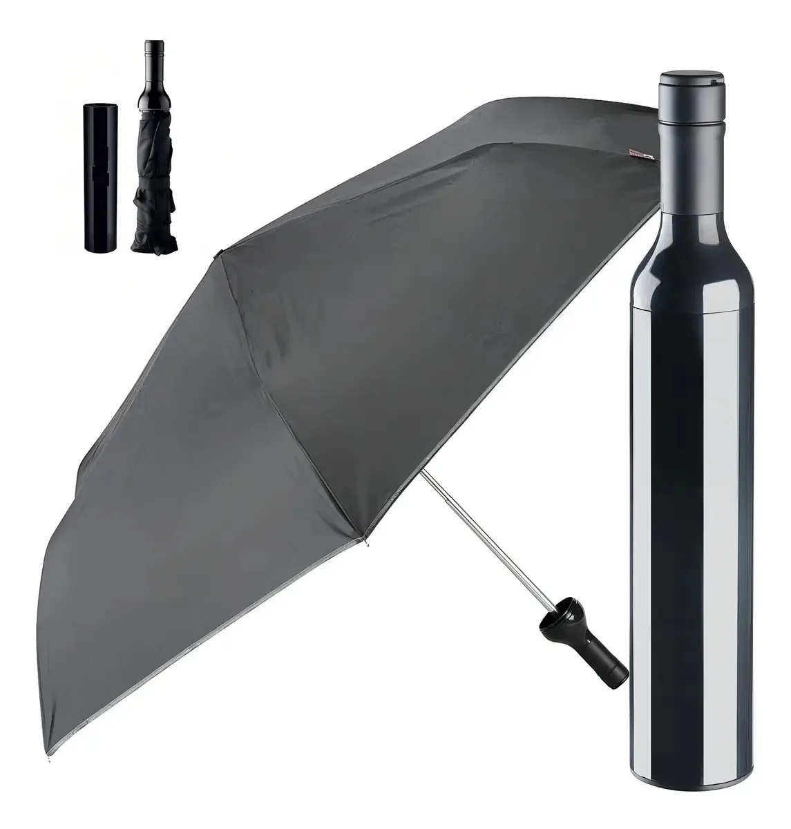 Guarda-chuva, garrafa, guarda-chuva, 0% capa rígida, cordão, aço, cor preta