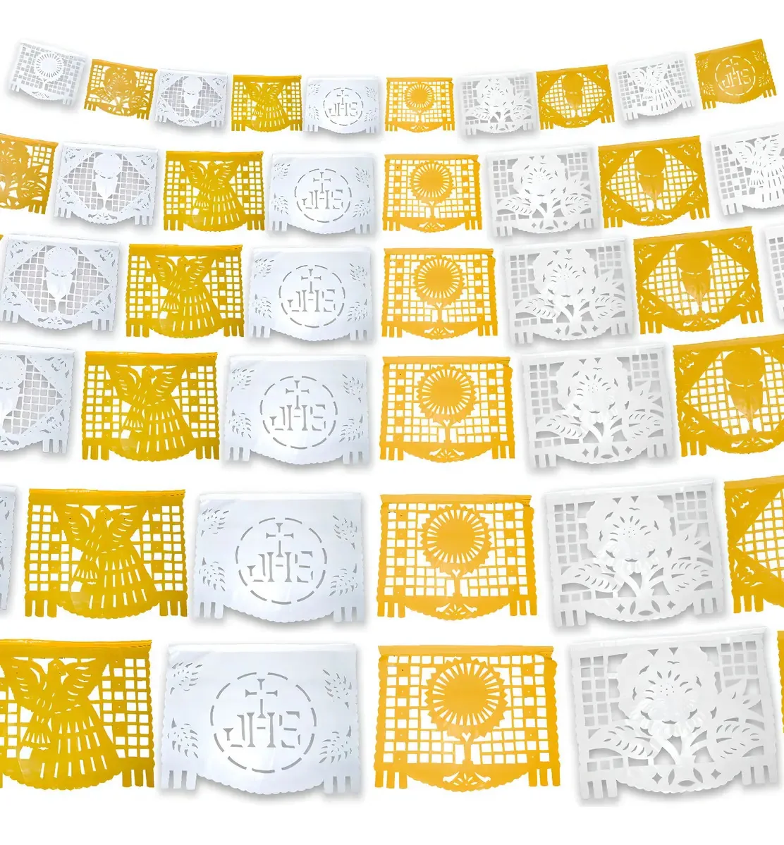 Guirlandas religiosas de papel picado/plástico 50m. Lineales Color Yellow-White Regioso -3