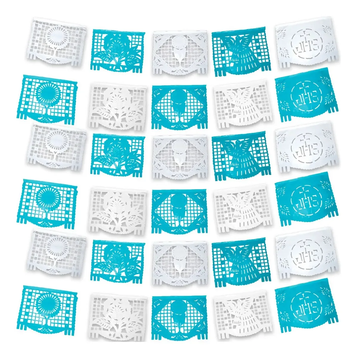 Guirlandas religiosas de papel picado/plástico 50m. Religiões lineares de cores azul-branco - 2
