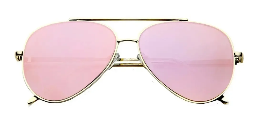 Lentes polarizadas rosa, óculos aviadores planos, estojo e tecido de salmão