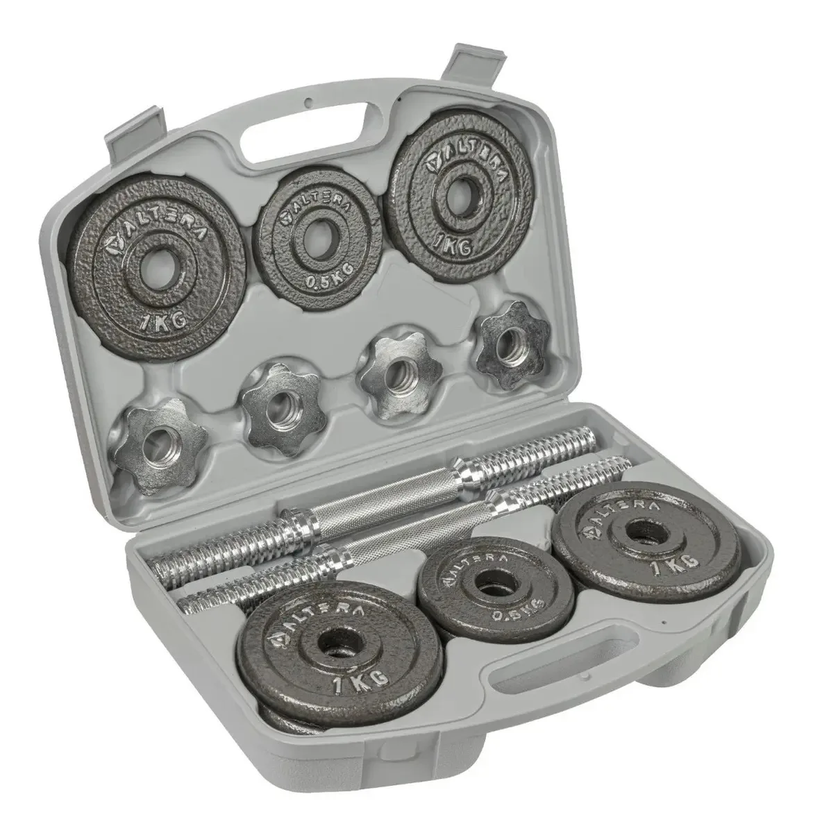 Kit de halteres com 12 discos de 500 g e 1 kg com estojo prateado