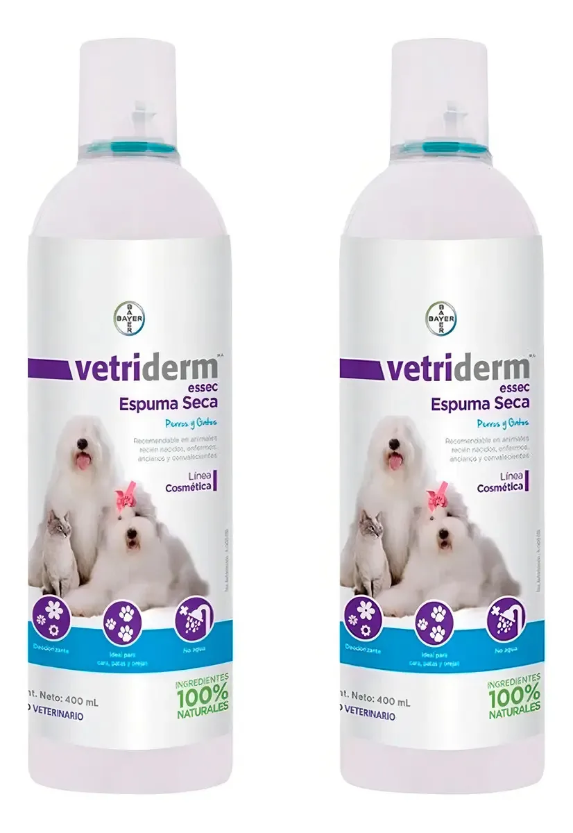 2 pacotes de espuma de banho seca Vetriderm Essec para cães e gatos, fragrância de espuma seca