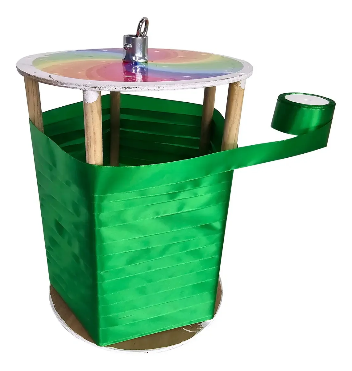 Piñata giratória de madeira maciça+fita de 20 metros 40x32cm Cor: verde arco-íris, piñata, tamanho grande