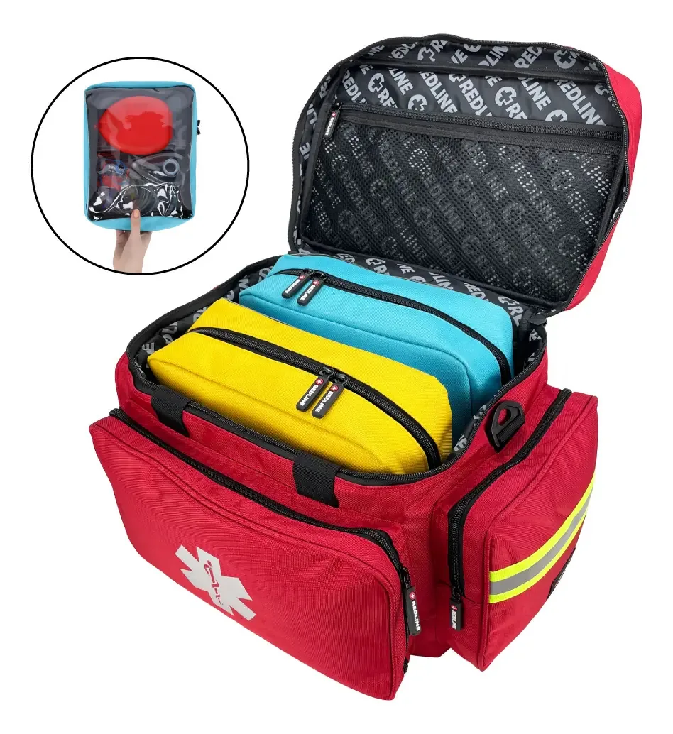 Mochila média com kit de primeiros socorros com organizadores