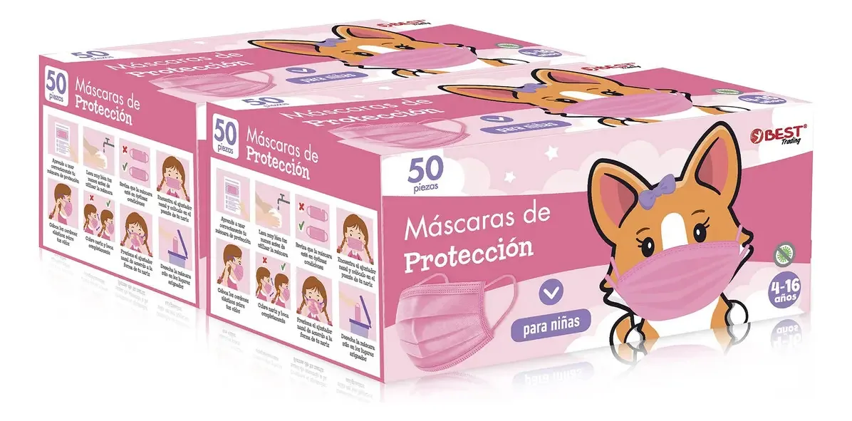 Best Trading Máscaras Infantis, Máscaras Tricapa Para Crianças, Qualidade Premium Com Designs E Cores Divertidas, Ideais Para Crianças De 4 A 16 Anos (rosa) (100)