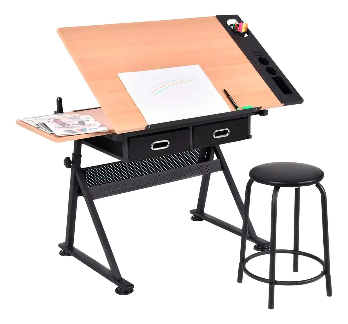 Agitador de mesa de madeira de desenho profissional com banco