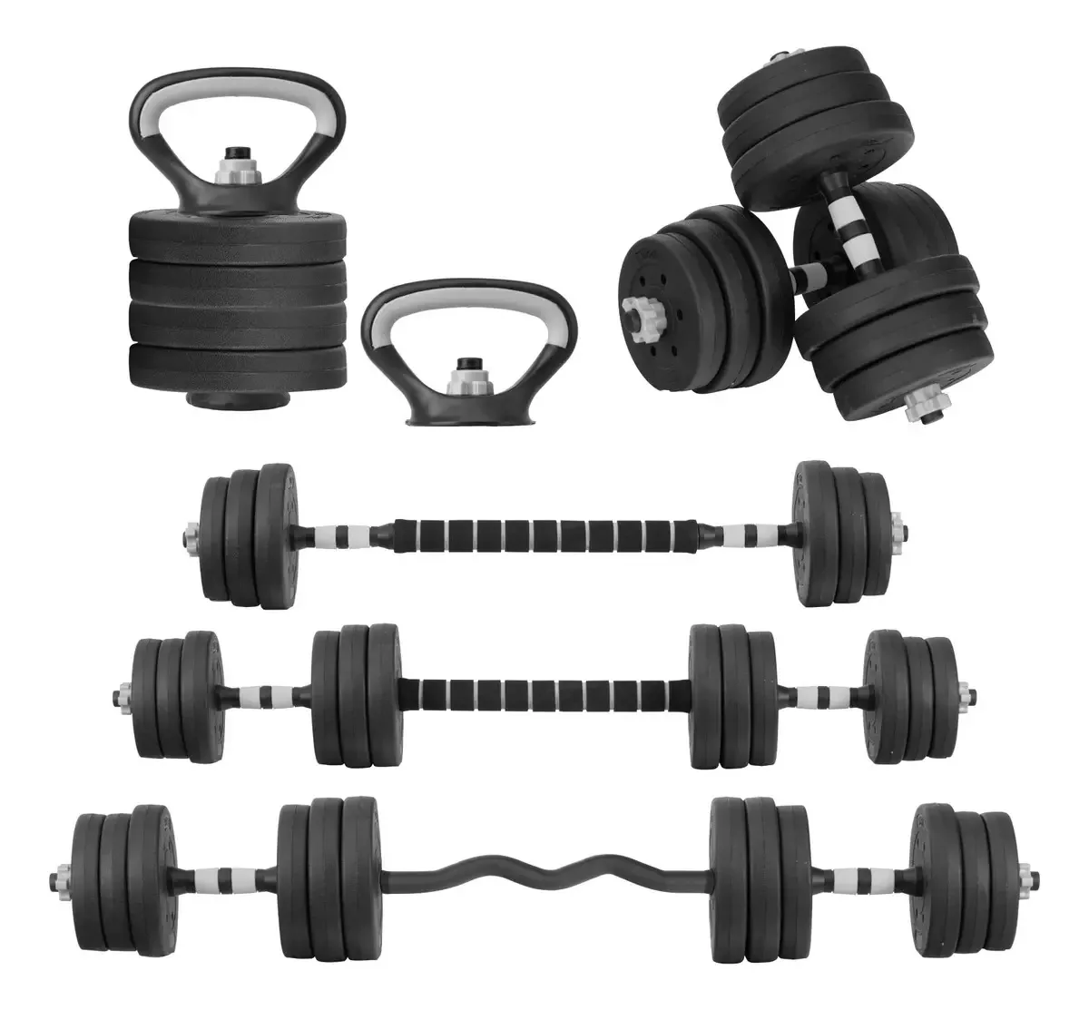 Conjunto de halteres Altera, barra ajustável, discos Kettlebell de 20 kg, cor cinza