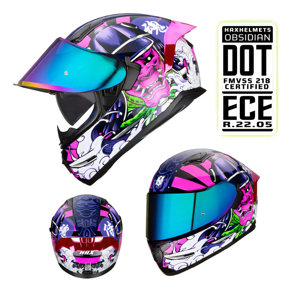 Faça capacetes. Capacete integral Dot Ece. Capacete modelo Obsidian Samurai Color Fuchsia tamanho XXL-Double Extra Large