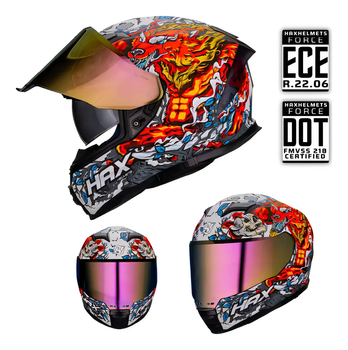 Faça capacetes. Capacete integral Dot + Ece 06. Capacete Force Night Legend Color Orange Tamanho S - Pequeno