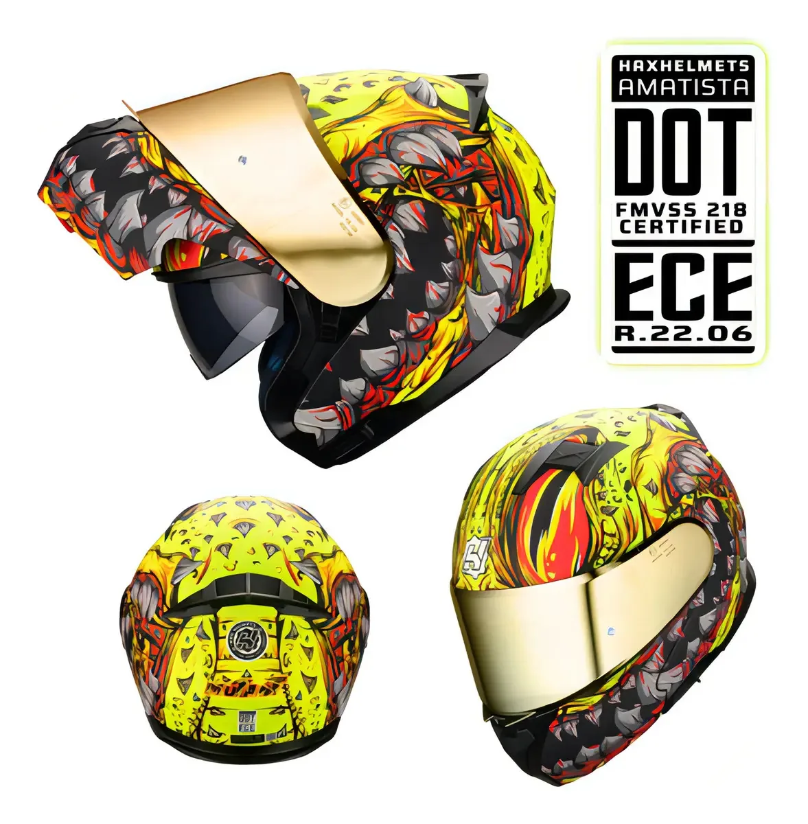 Faça capacetes. Capacete de motocicleta. Dot + Ece 06. Capacete Amethyst Mutant Color Fluo Yellow Tamanho S - Pequeno