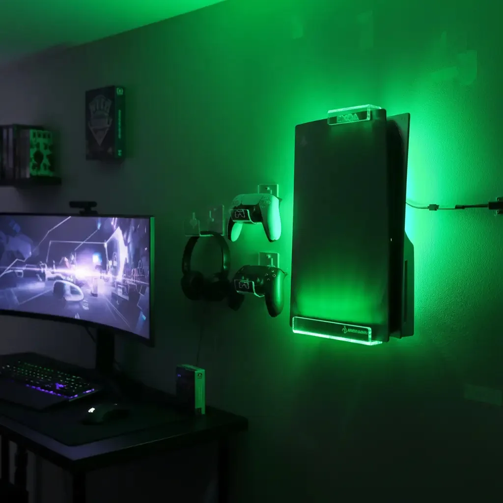 Suporte Para Ps5 Com Kit Led Rgb, Controles E Para Fones De Ouvido Cor Versão Digital - Versão Slim Com Leitor De Disco E Sem Leitor De Disco