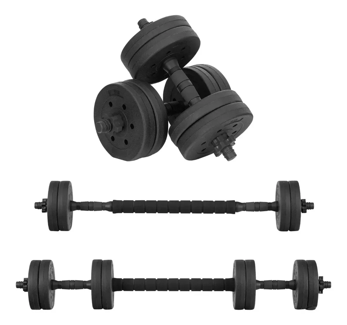 Halteres de 10 kg Altera Straight Bar Discos ajustáveis em cor total preta