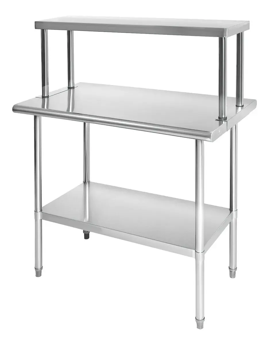 Mesa de trabalho de prateleira de aço inoxidável ajustável 110x60x131,5