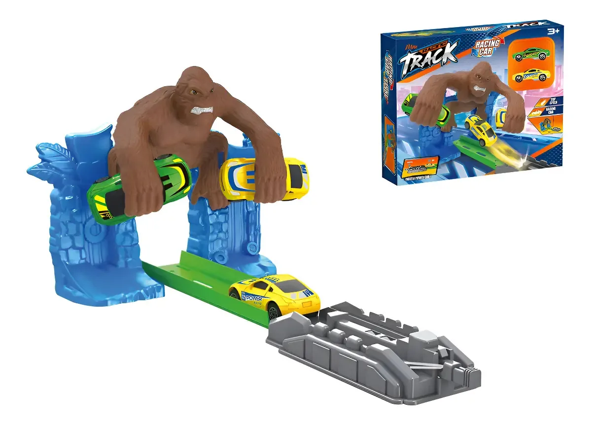 Pista de Brinquedo com Obstáculo Gorila e Carro Incluído Multicolorido