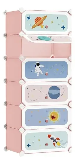 Organizador de brinquedos, 6 compartimentos, armazenamento, rosa