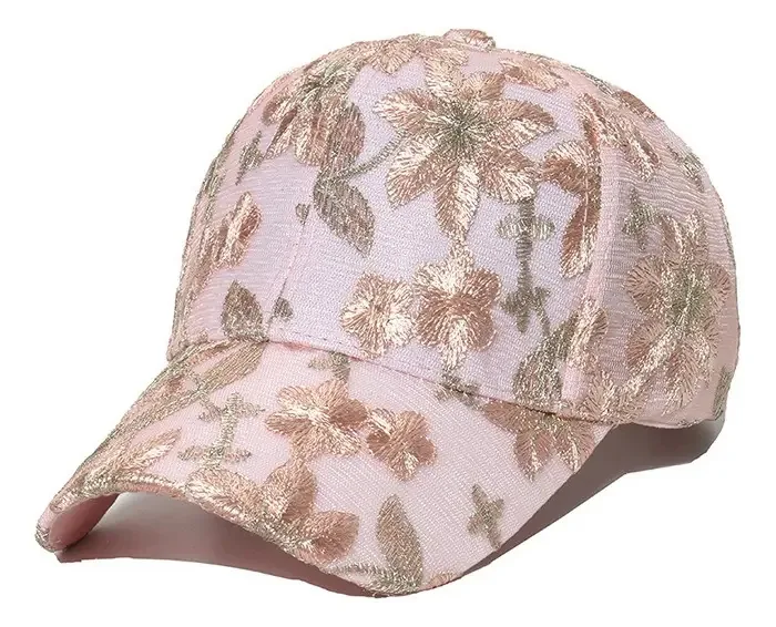 Boné de flores estético brilhante, cor ajustável, flores brilhantes, design de tecido rosa, flores brilhantes, rosa, tamanho único