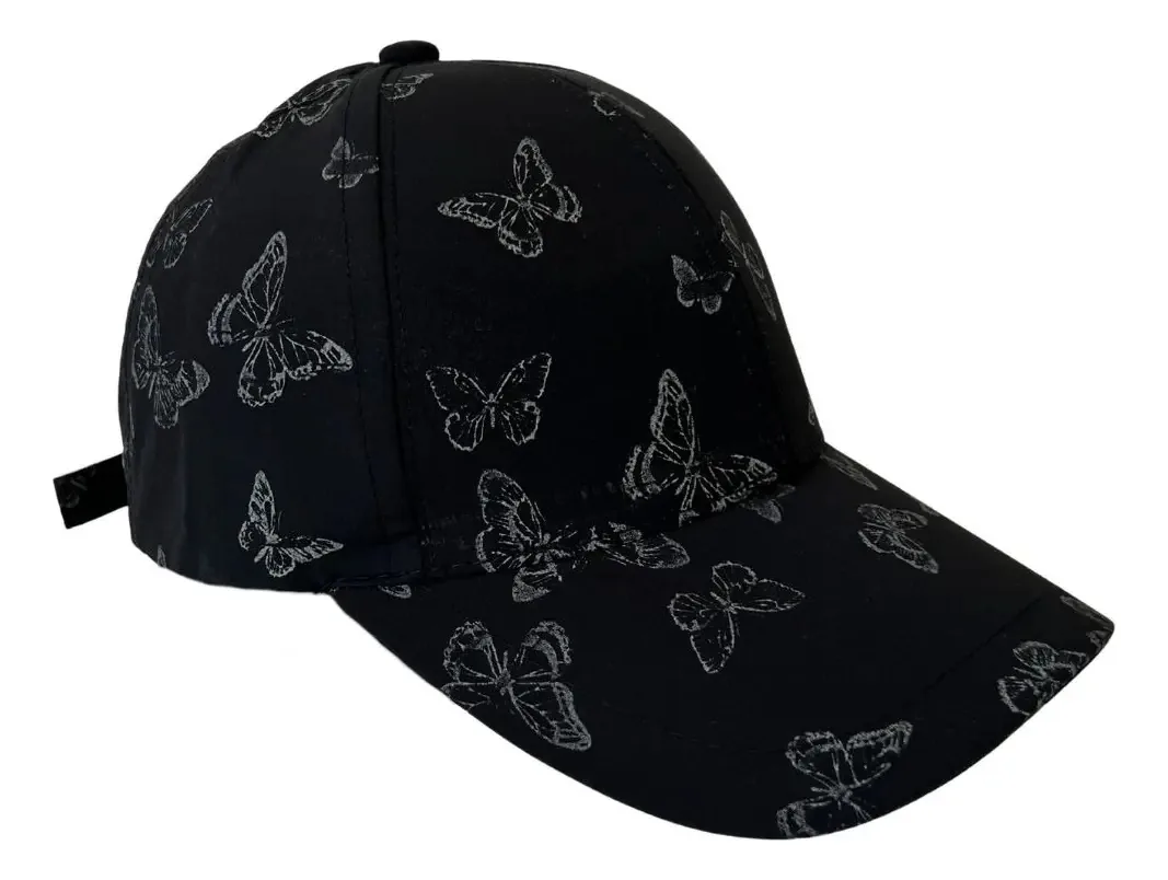 Boné engraçado com estampa de borboleta, cor ajustável, borboletas pretas e brancas, design de tecido, borboletas brancas e pretas, tamanho único